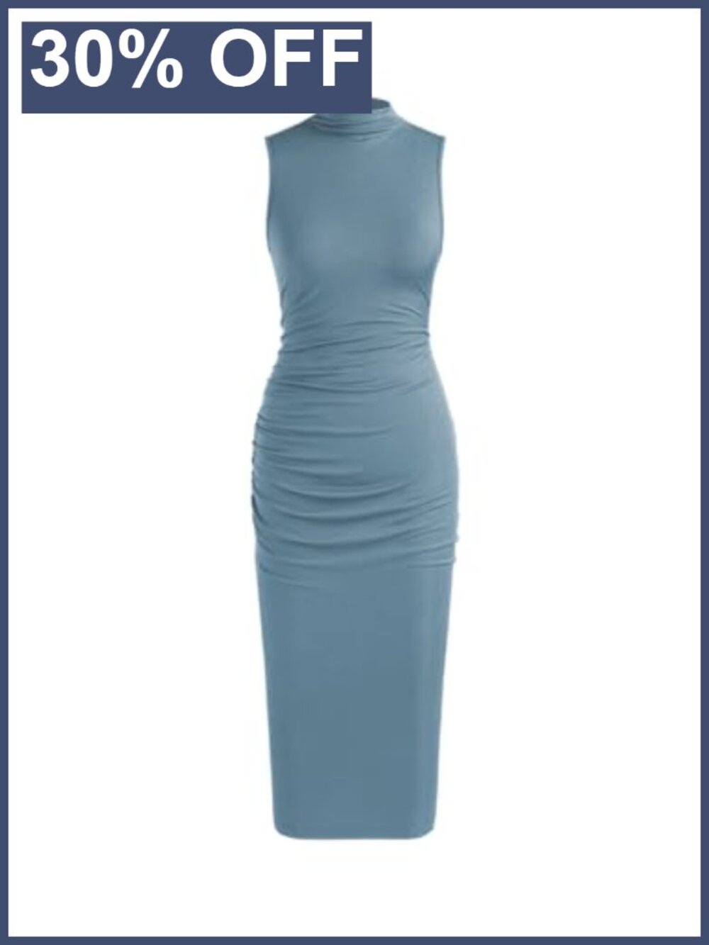 Bodycon Midi Dress Mock High Neck Sleeveless Ruched Work Cocktail Party